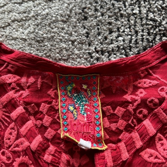 Johnny Was Deep Red Embroidered Tunic Blouse - Picture 2 of 4
